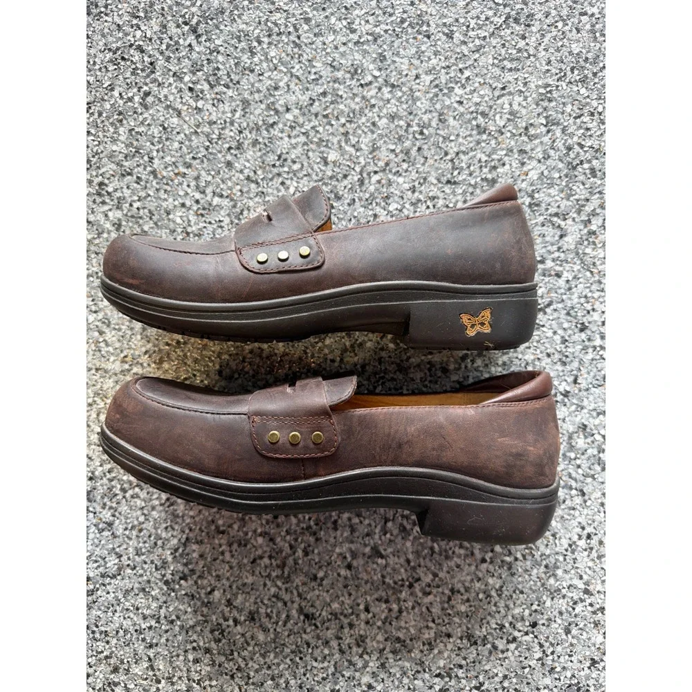 Alegria Taylor Brown Leather Penny Loafers Comfort Work Shoes TAY-602 Womens 40